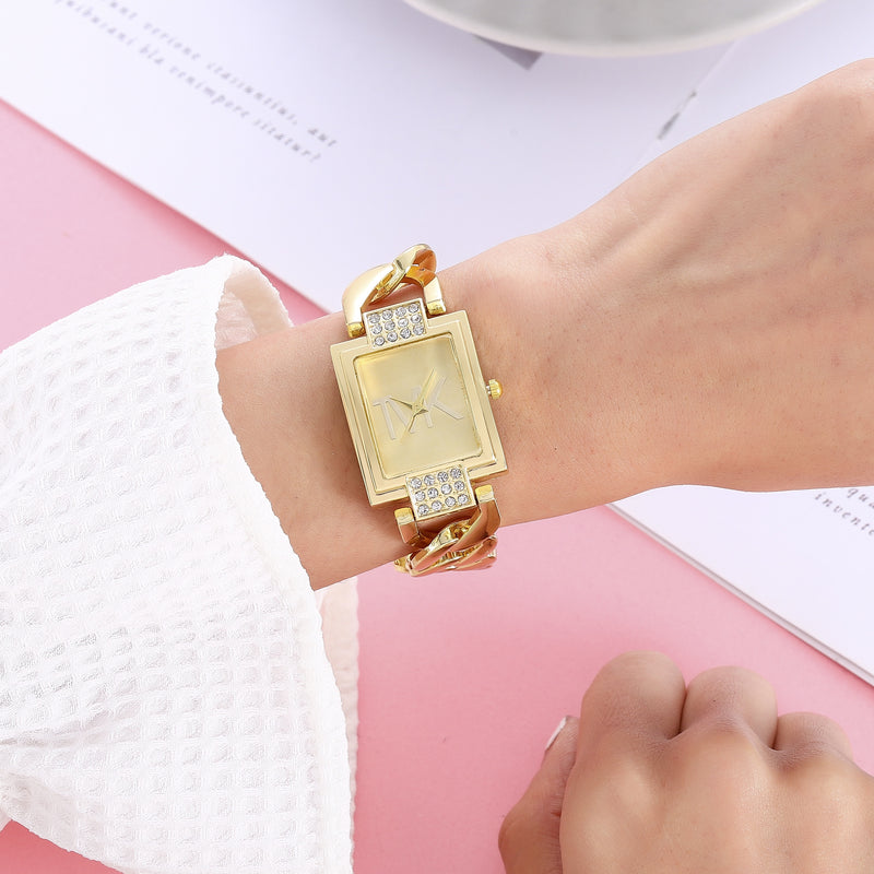 Relógio feminino Luxo TVK  elegante pulseira de metal quadrado quartzo