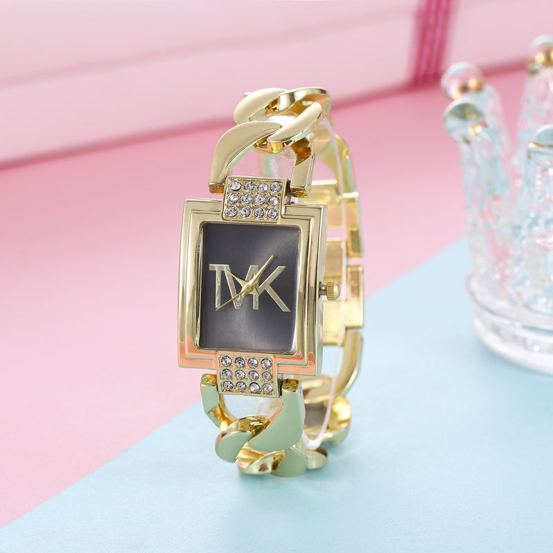 Relógio feminino Luxo TVK  elegante pulseira de metal quadrado quartzo